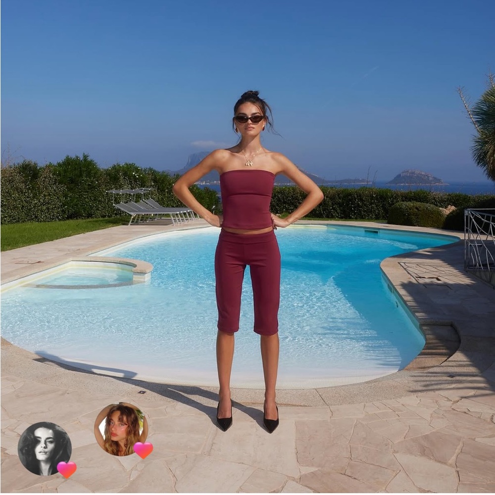 Amelie teje tube top and capri pants set in burgundy